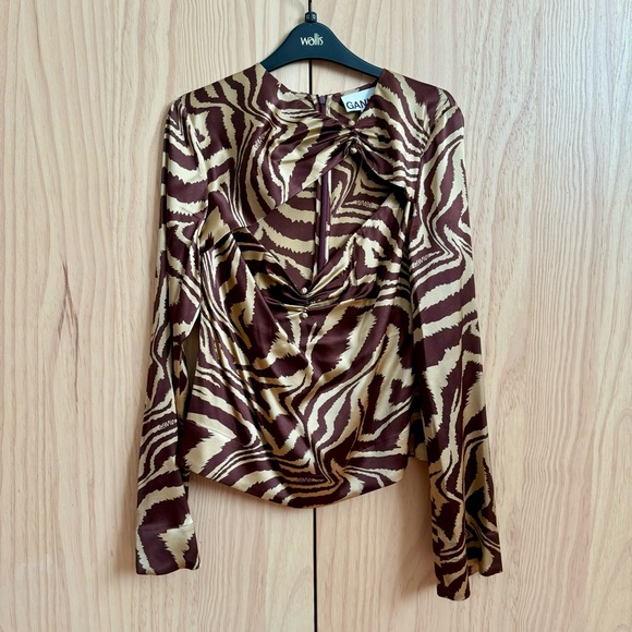 GANNI Asymmetric Tiger-Print Silk-Blend Blouse - Picture 8 of 11